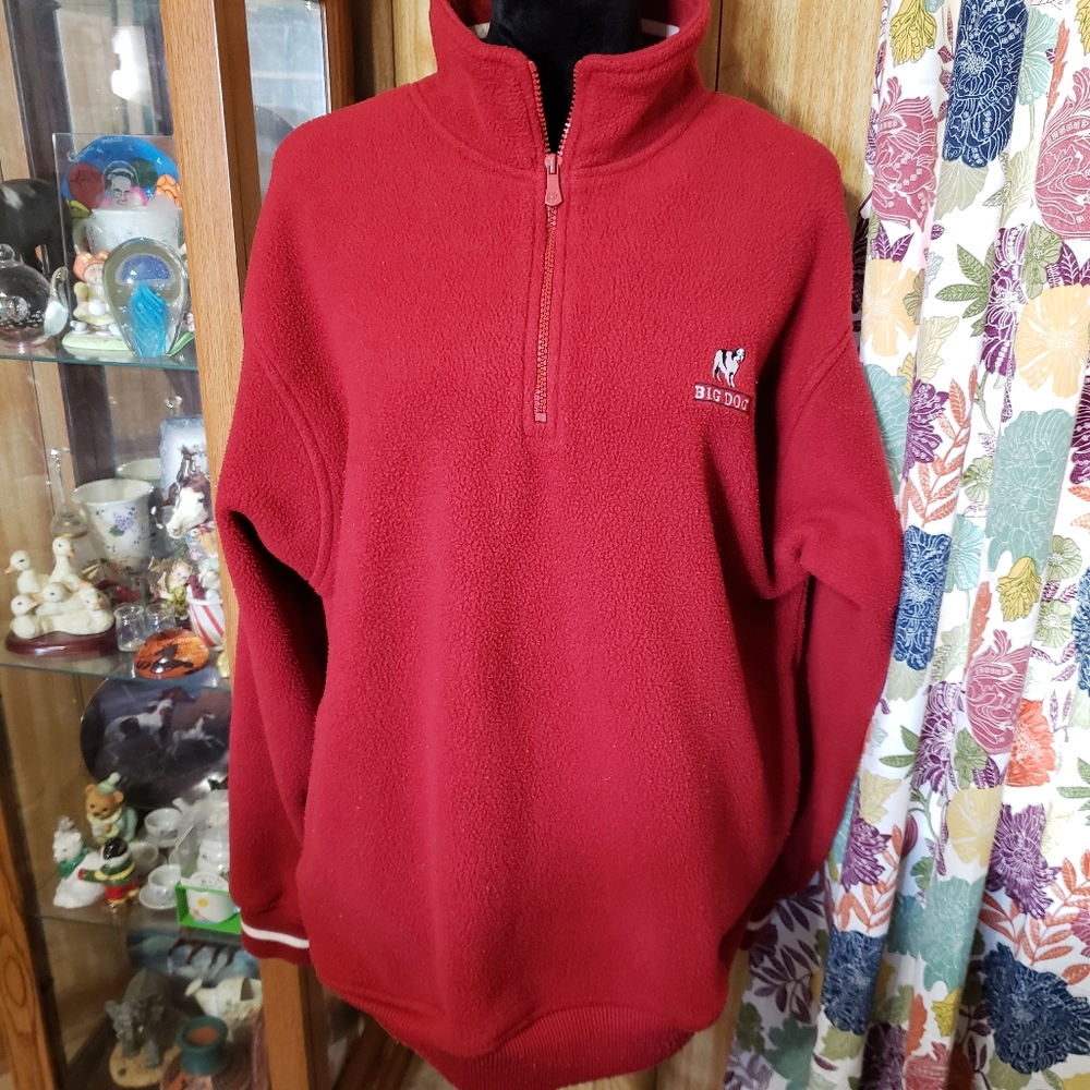 Big Dogs Red Zip Up Sweater with High Collar and Long Sleeves